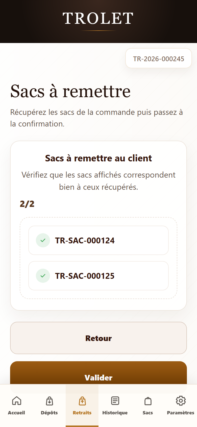 Capture du parcours de retrait Trolet